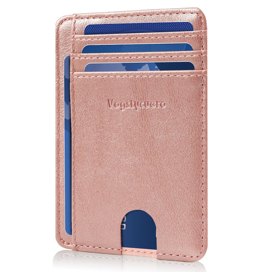 VOGSTYCUERO Front pocket thin wallet for Men Women RFID Blocking Credit Card Holder Card Cases Slim Minimalist wallet with Gift Box (Alaska Pink)