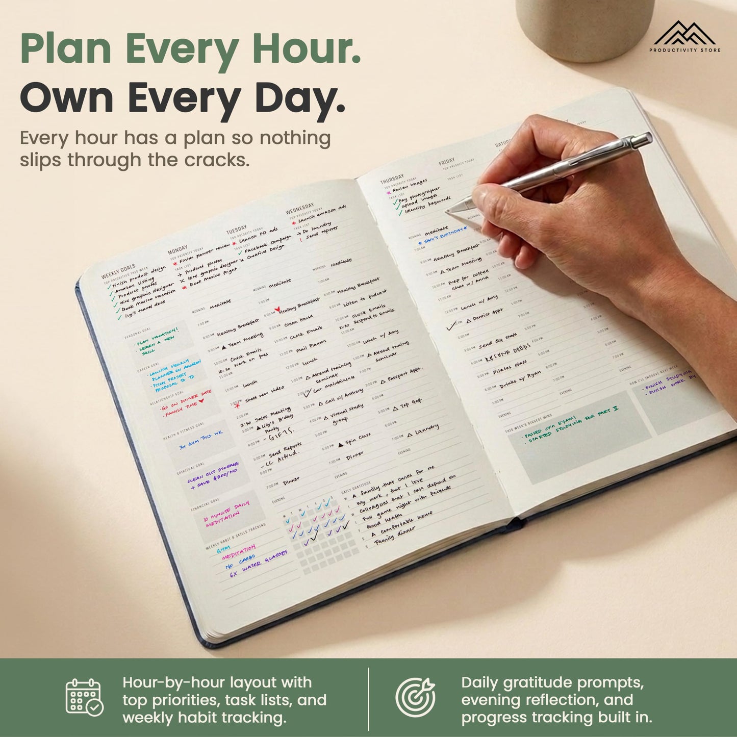 Hourly Planner & Appointment Book (8.5” x 11”) - Premium Hourly Planner with Daily Schedule & 30-Minute Time Slots for Better Time Management by PRODUCTIVITY STORE (A4, Blue)