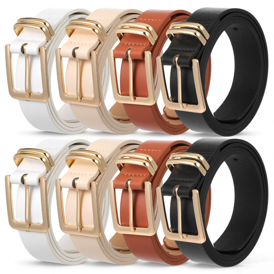Ckhoid 8 Pcs Womens Leather Belts for Jeans Pants Dresses Fashion Skinny Waist Belts for Women with Gold Buckle (4 Colors)