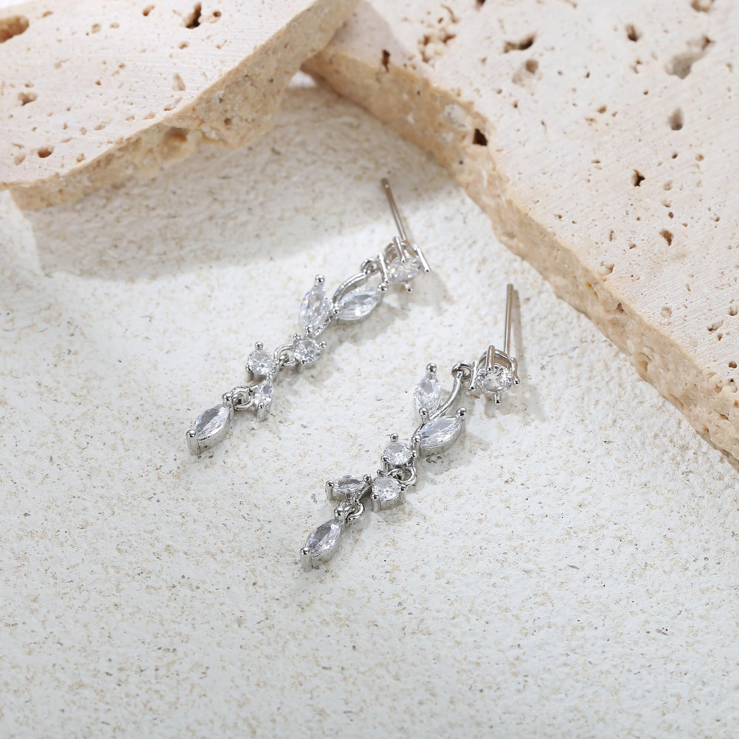 FANZE Marquise Cubic Zirconia Wedding Earrings for Women Brides Bridesmaids, Crystal Dangle Drop Silver Earrings for Women Jewelry Gifts