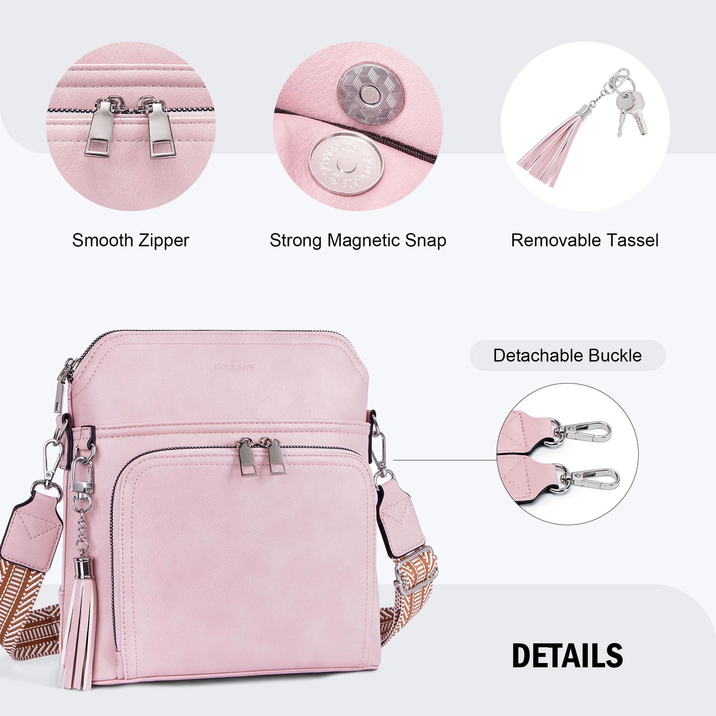 Roulens Crossbody Purse for Women,Lightweight Medium Crossbody Bag Soft Leather Women's Shoulder Handbags with Tassel