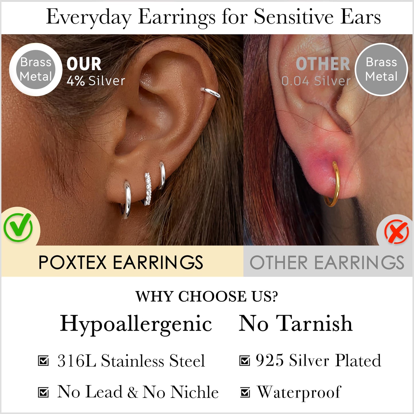 Silver Small Hoop Earrings for Women Stacks Silver Huggie Hoop Earrings Set for Multiple Piercing Lightweight Mini Cute Cartilage Rook Conch Daith Double Piercing Jewelry Gifts for Women Waterproof Clip On