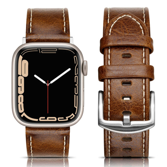 SWEES Leather Band Compatible with Apple Watch Bands 46mm 45mm 44mm 42mm (Series 1/2/3) Men Women, Vintage Genuine Leather Replacement Wristband for iWatch Series 10 9 8 7 6 5 4 3 2 1 SE Brown