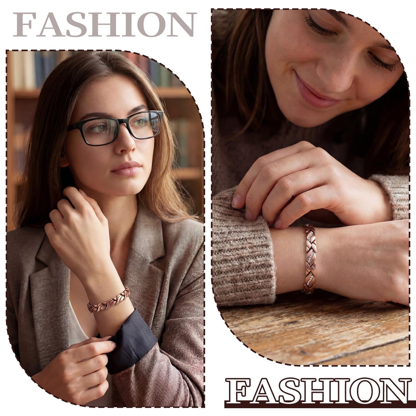 Misdary 3 Pcs Copper Magnetic Bracelets for Women Ultra Strength Magnetic Bracelet with Magnets Natural Stones Adjustable Jewelry Gift (Crystals)
