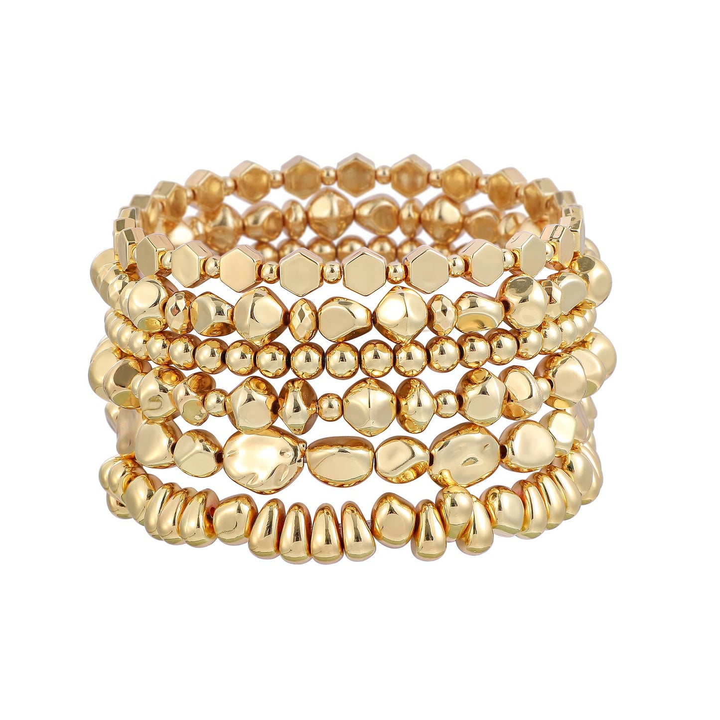 Sajidos Gold Plated Beaded Bracelets for Women Trendy, 14K Gold Plated Stack Cross Pearl Gold Plated Bead Stretch Bracelets Set Elastic Hypoallergenic Bracelets Jewelry Gifts (style5-12)