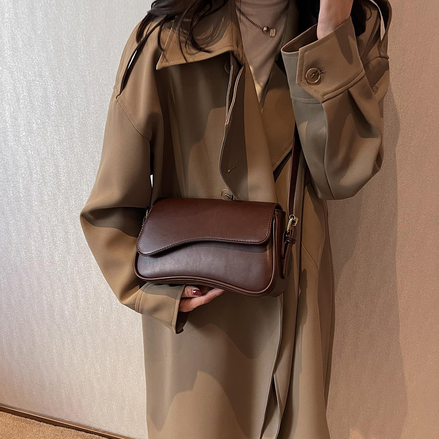 onhtit Small Shoulder Bag for Women Clutch Hobo Purse with Zipper Crossbody Purse Retro Vegan Leather Tote Handbag (02-Coffee Color)