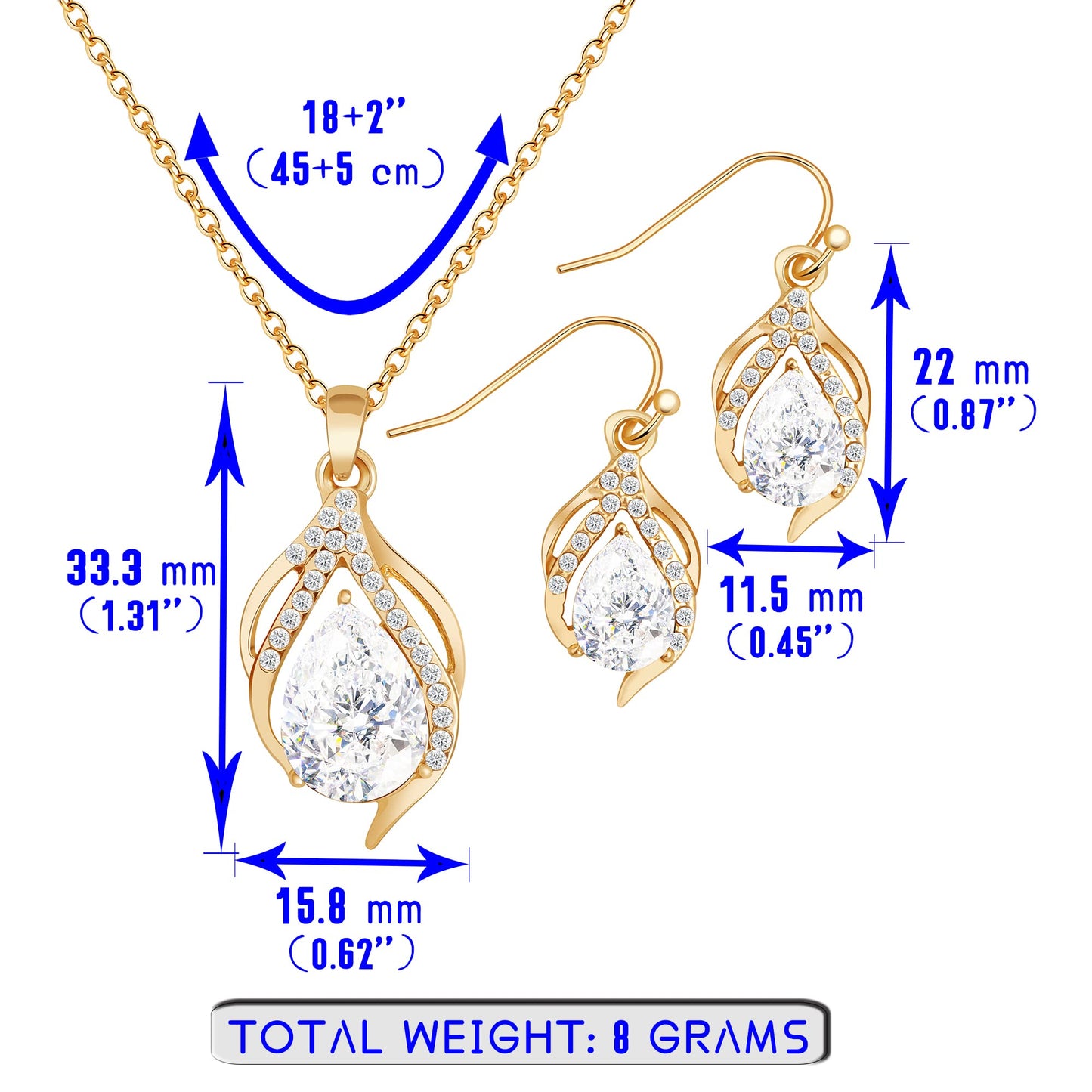 OTTFF Dainty Bridesmaid Jewelry Set for Women 6 Sets 14k Gold Plated Pave Rhinestone With Crystal Necklace Earrings Set for Wedding/Engagement/Anniversary