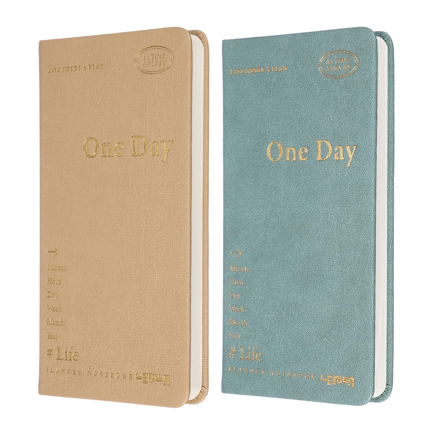 PATIKIL 2Pcs Planner Notebook, 7 x 3.8" 96 Sheets Undated Daily Planner Pocket to Do List Daily Weekly Goals Notebook for Office Home Study Work Time Management Habit Tracker, Green, Brown