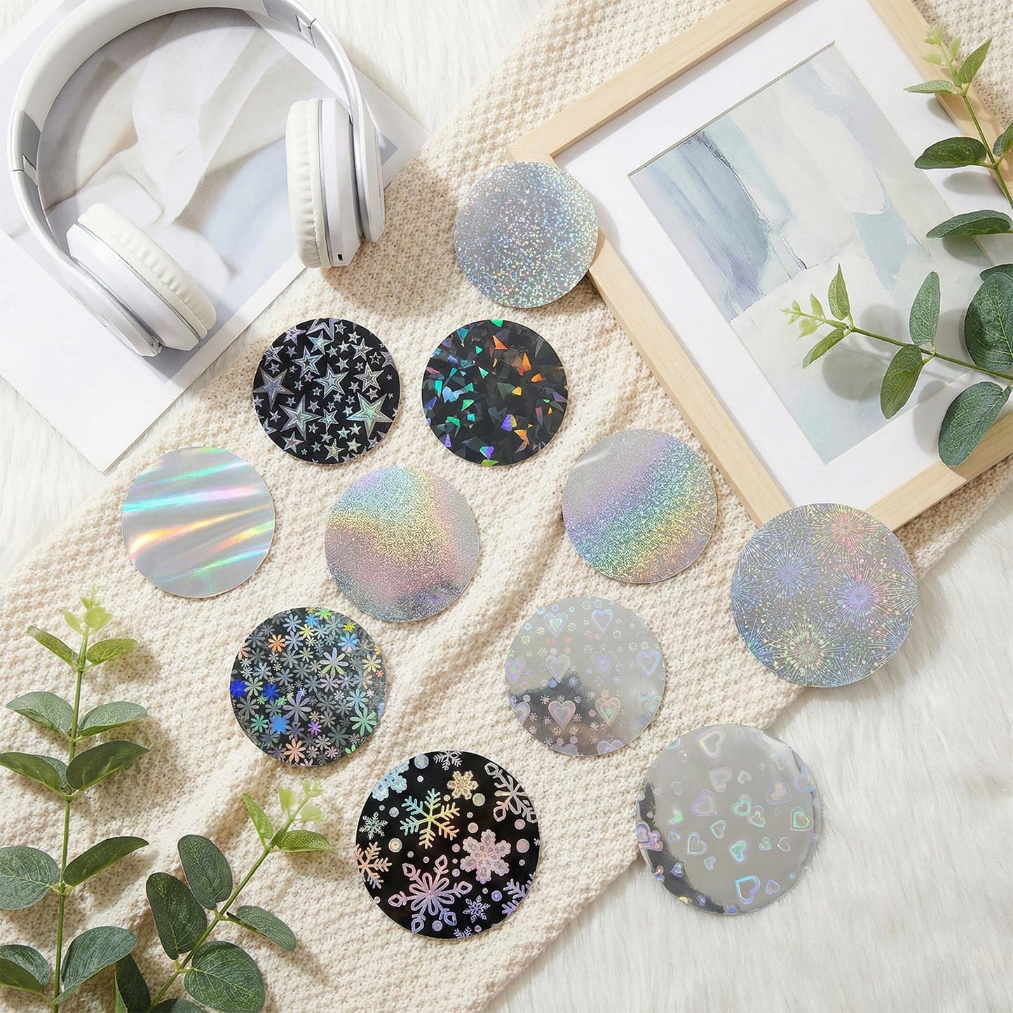 Quuztao 390PCS Button Making Supplies for Badge(2.76 in), 13 Styles of Holographic Glitter Film for 2.25 in Pin Maker Supplies
