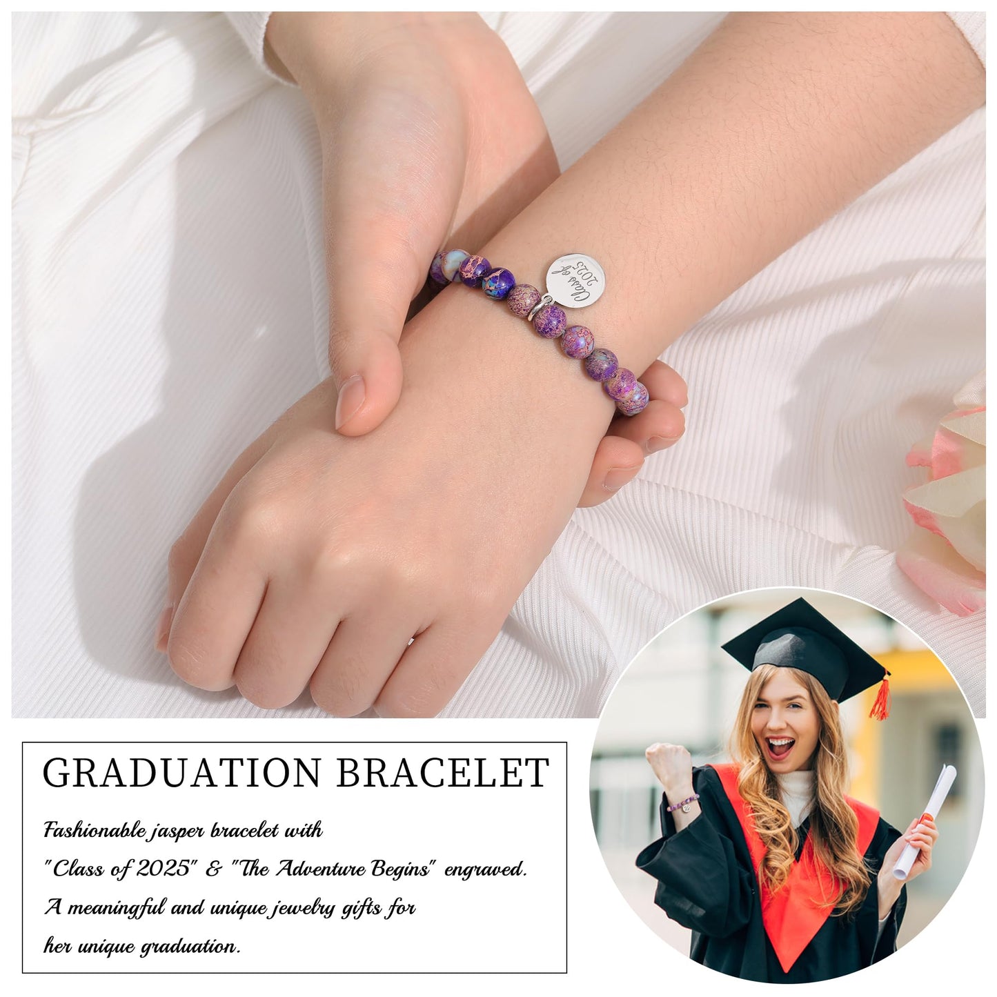 Sistble 8th Grade Graduation Gifts, Inspirational Gifts for Women Friends Graduation Bracelets 2026 Tag Bead Bracelet Teens Jewelry for Niece Granddaughter