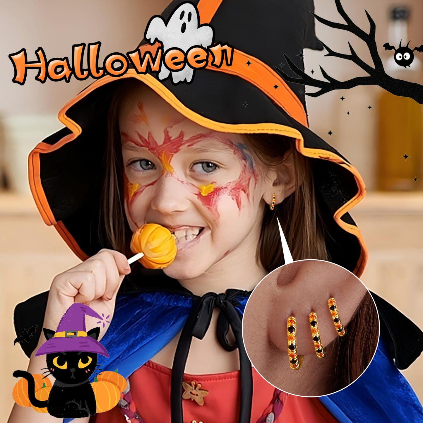 Halloween Accessories Earrings for Women Jewelry Gifts, Halloween Custumes Ghost Pumpkin Studs Huggie Hoop Earrings, Orange Black Spooky Cute Fun Holiday Gifts
