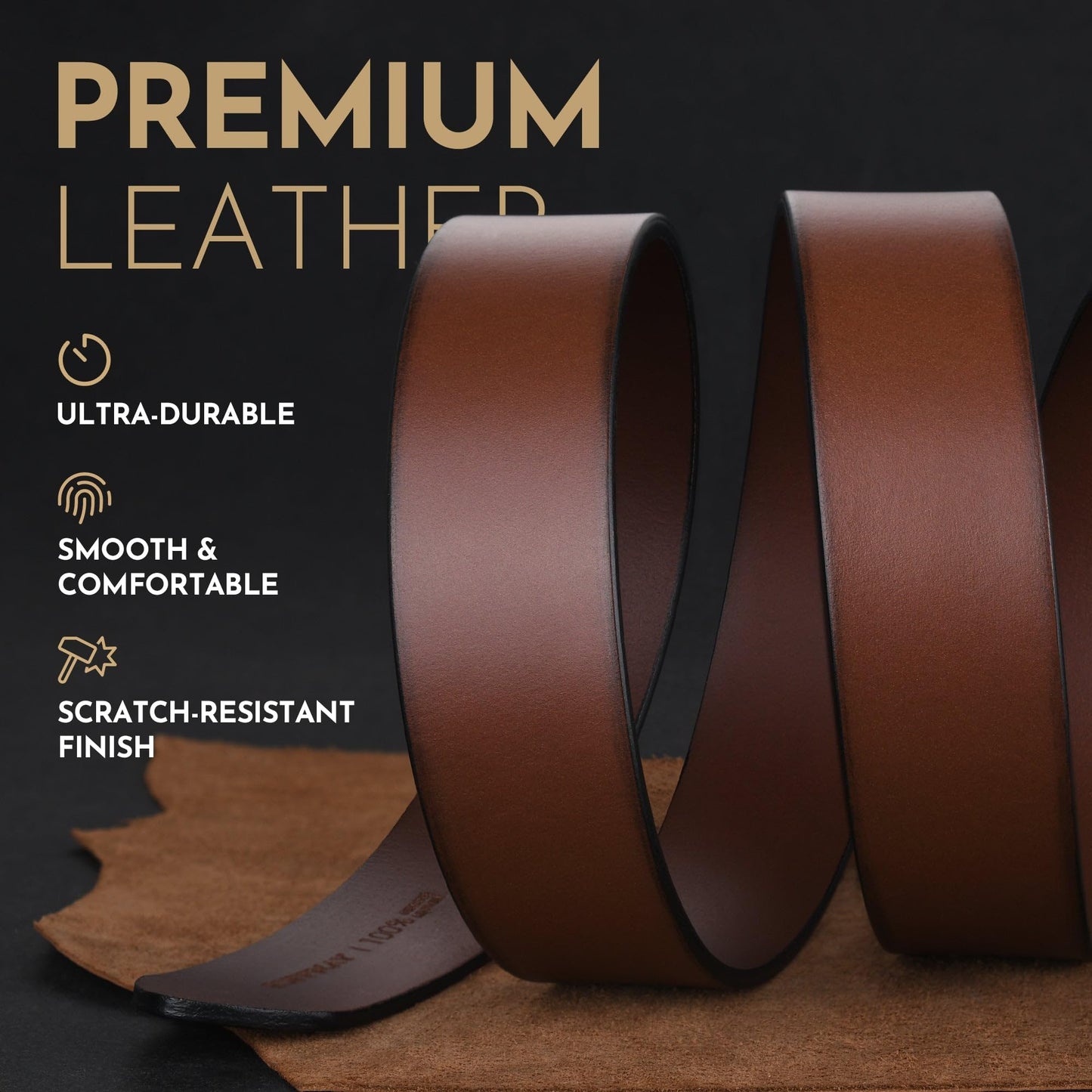 Buffway Men's Leather Belt,1.5" Handcrafted Top-Grain Leather – Durable,Comfortable,Suitable for Everyday Formal & Casual Wear - Size 52" Brown