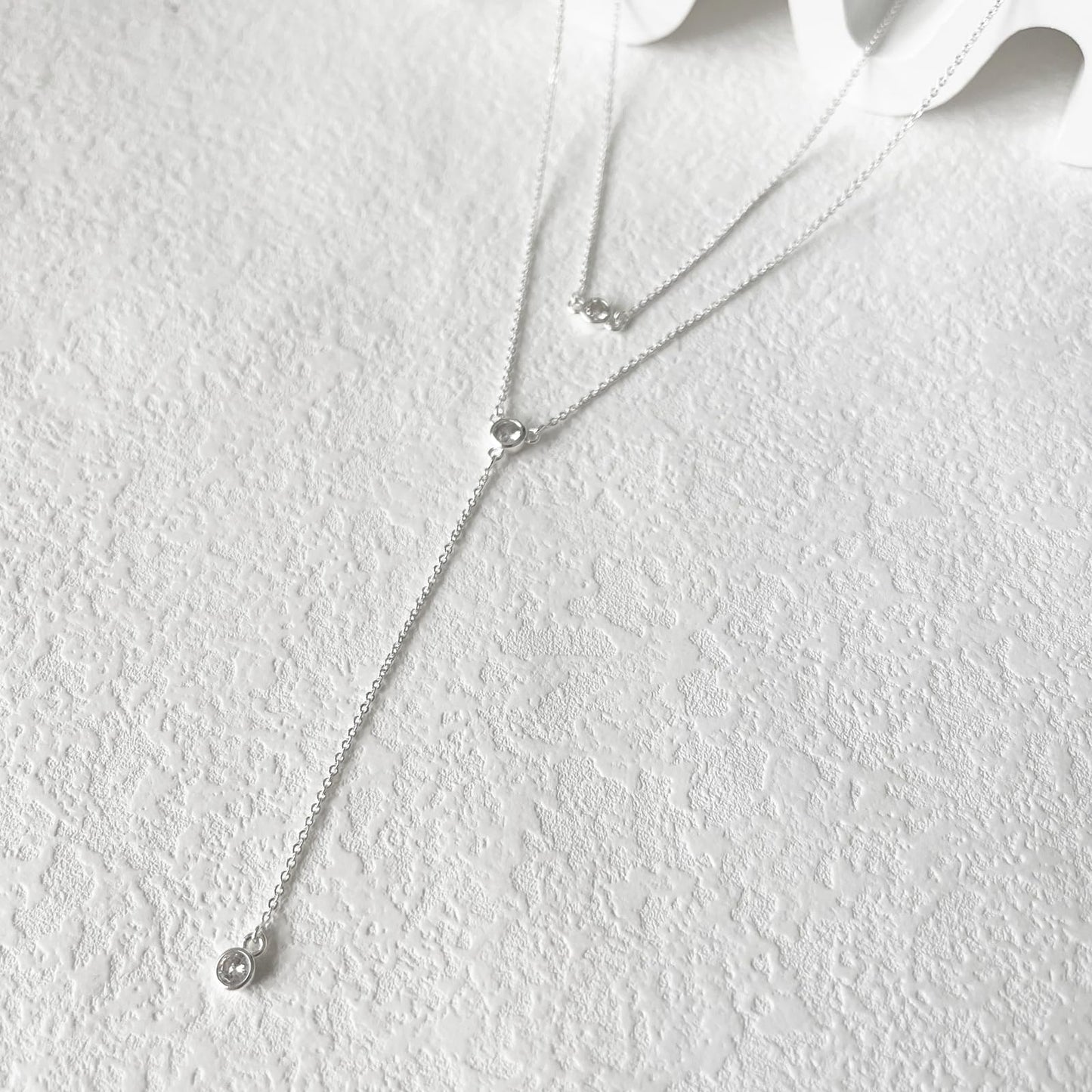 HERIER Silver Necklace for Women Dainty Layered Necklaces for Women Silver Plated Y-Shaped Drop Necklace CZ Long Lariat Necklaces Silver Jewelry Trendy