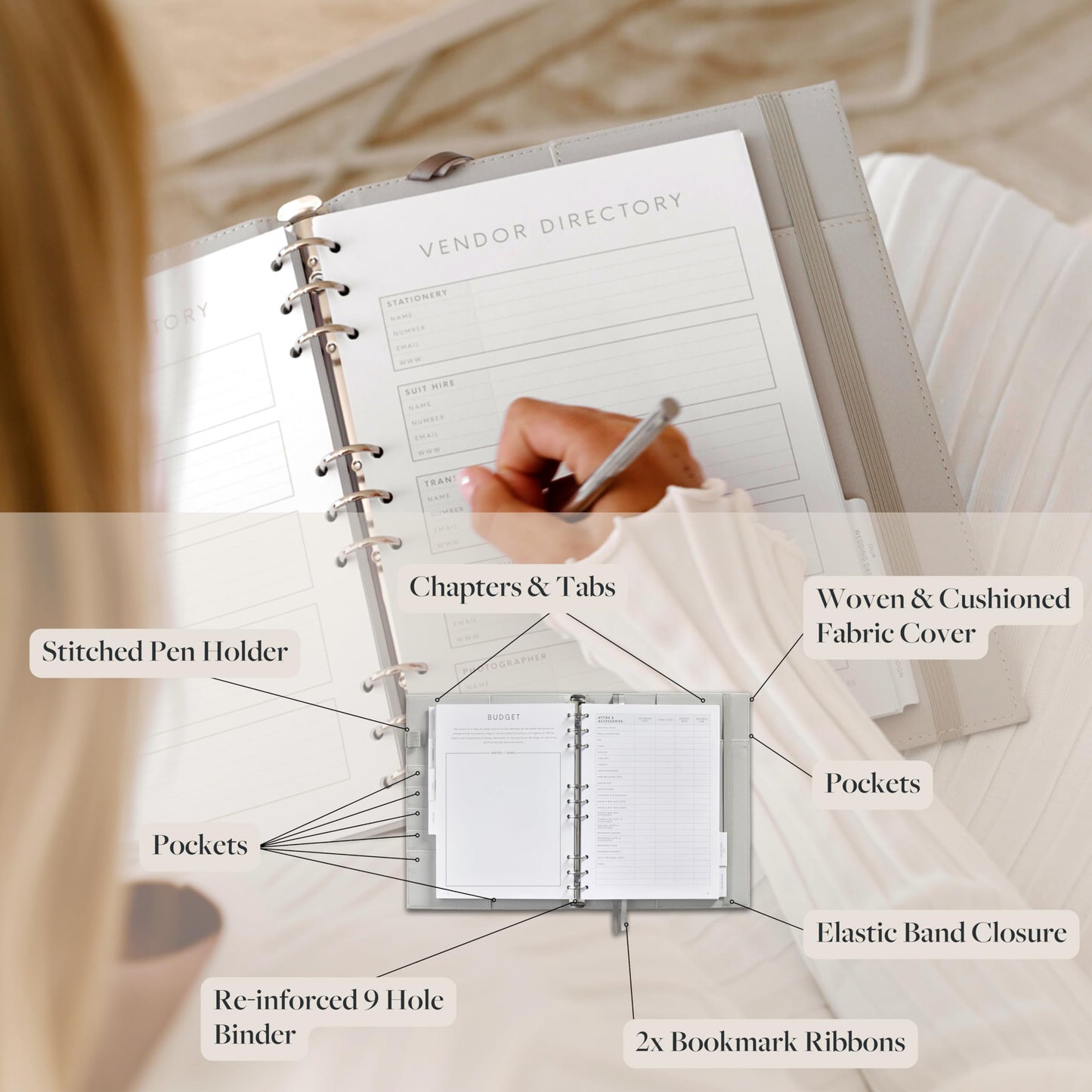 Award Winning Elegant Wedding Planner Binder and Organizer for the Bride | Tissue Wrapped | Cushioned Cover | Engagement Gift | This Elegantly Designed US Planner Allows you to Plan Every Detail (Soft Grey)
