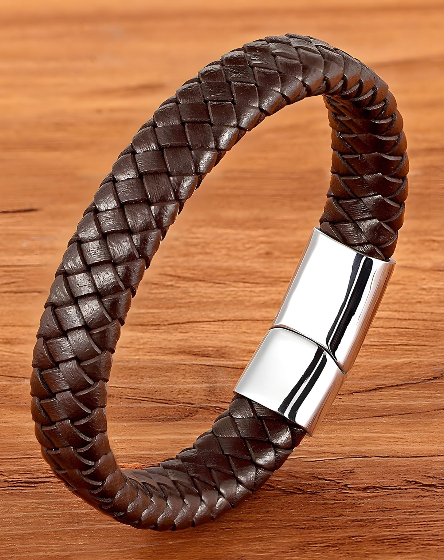 Deerllia Leather Bracelet for Men, Braided Cuff with Stainless Steel Clasp Stacked Multi Style Color Anniversary Father's Day Birthday Christmas Jewelry Gifts for Him, Black Clasp Black Leather