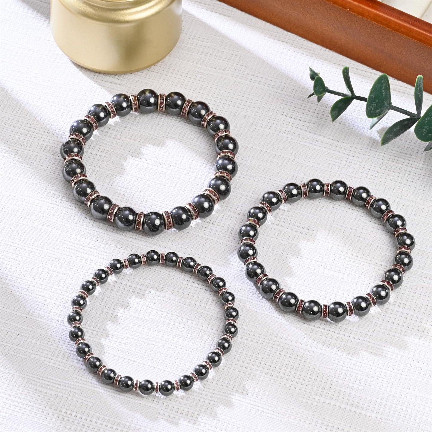 Apocalyptic-K Women's Magnetic Bracelet，Hematite Bracelets，Magnetic Bracelets With Zirconia,Handmade Stretch Bracelet，Eliminates static electricity. (Violet Zirconia,6MM)