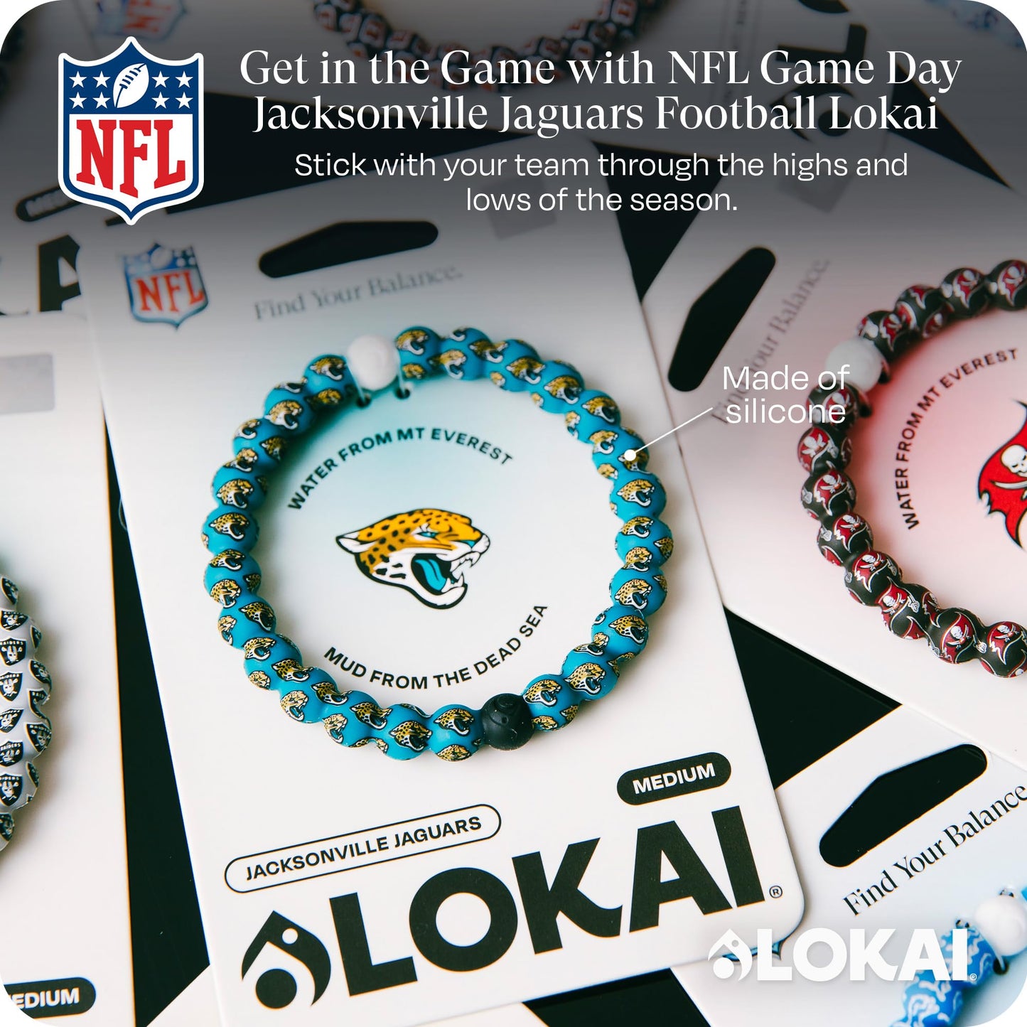 Lokai Silicone Beaded Bracelet for Men & Women, NFL Football Collection - Jacksonville Jaguars, Medium - Silicone Jewelry Fashion Bracelet Slides-On for Comfortable Fit