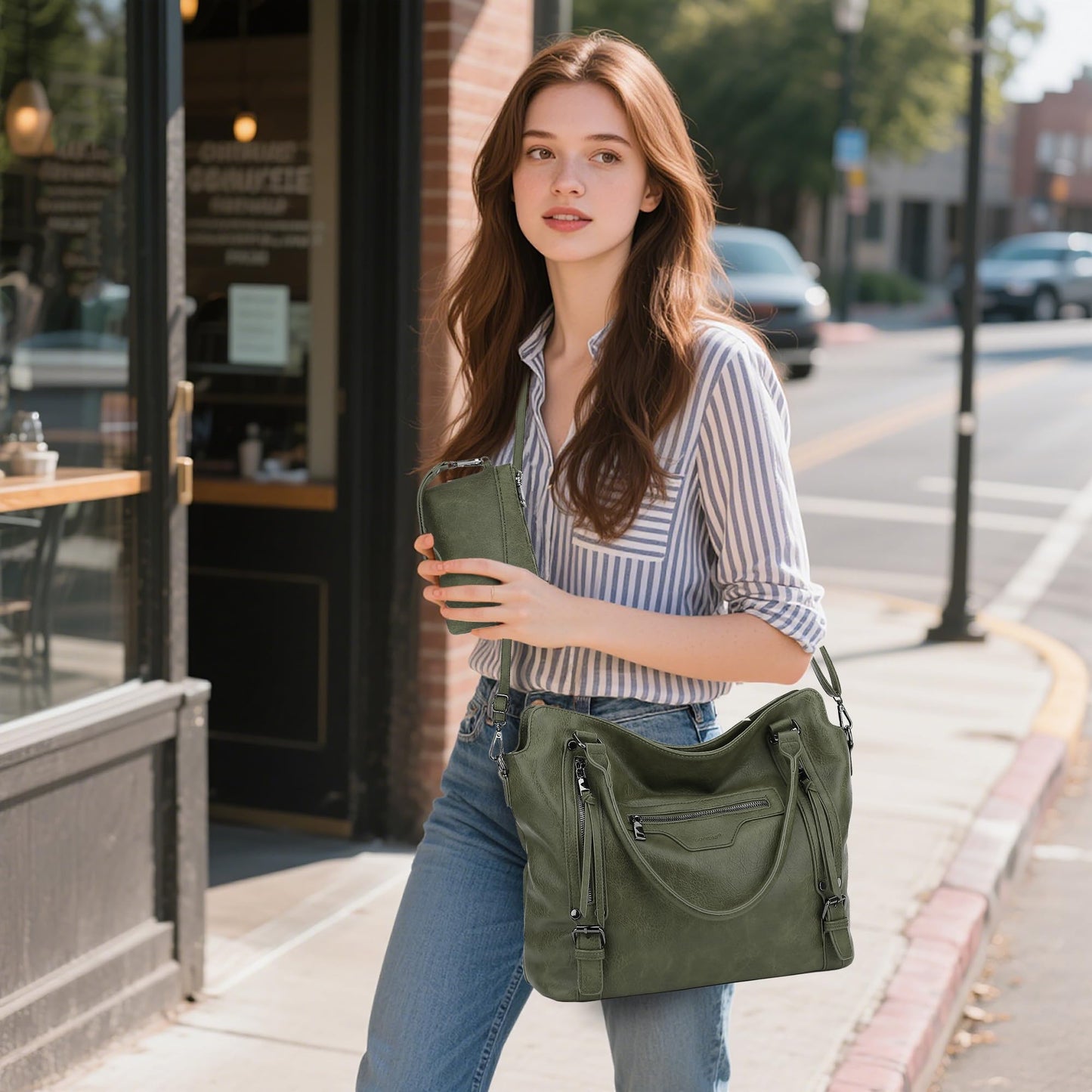 TANTOMI Hobo Bag for Women Large Crossbody Purse and Handbags Multiple Pockets with Adjustable Shoulder Strap-Dark Green