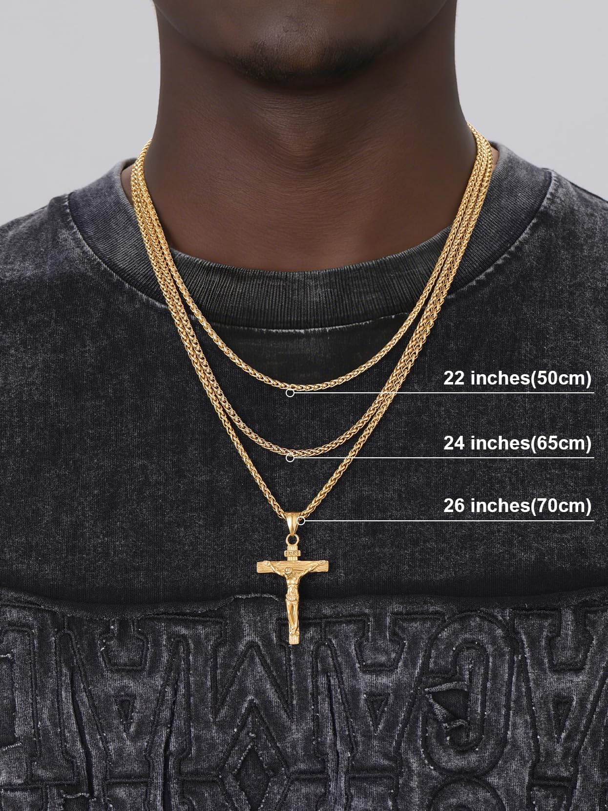 U7 Crucifix Cross Necklace Stainless Steel Crucifix Necklace Cross Pendant for Men with Rope Chain 22"(Rose Gold)