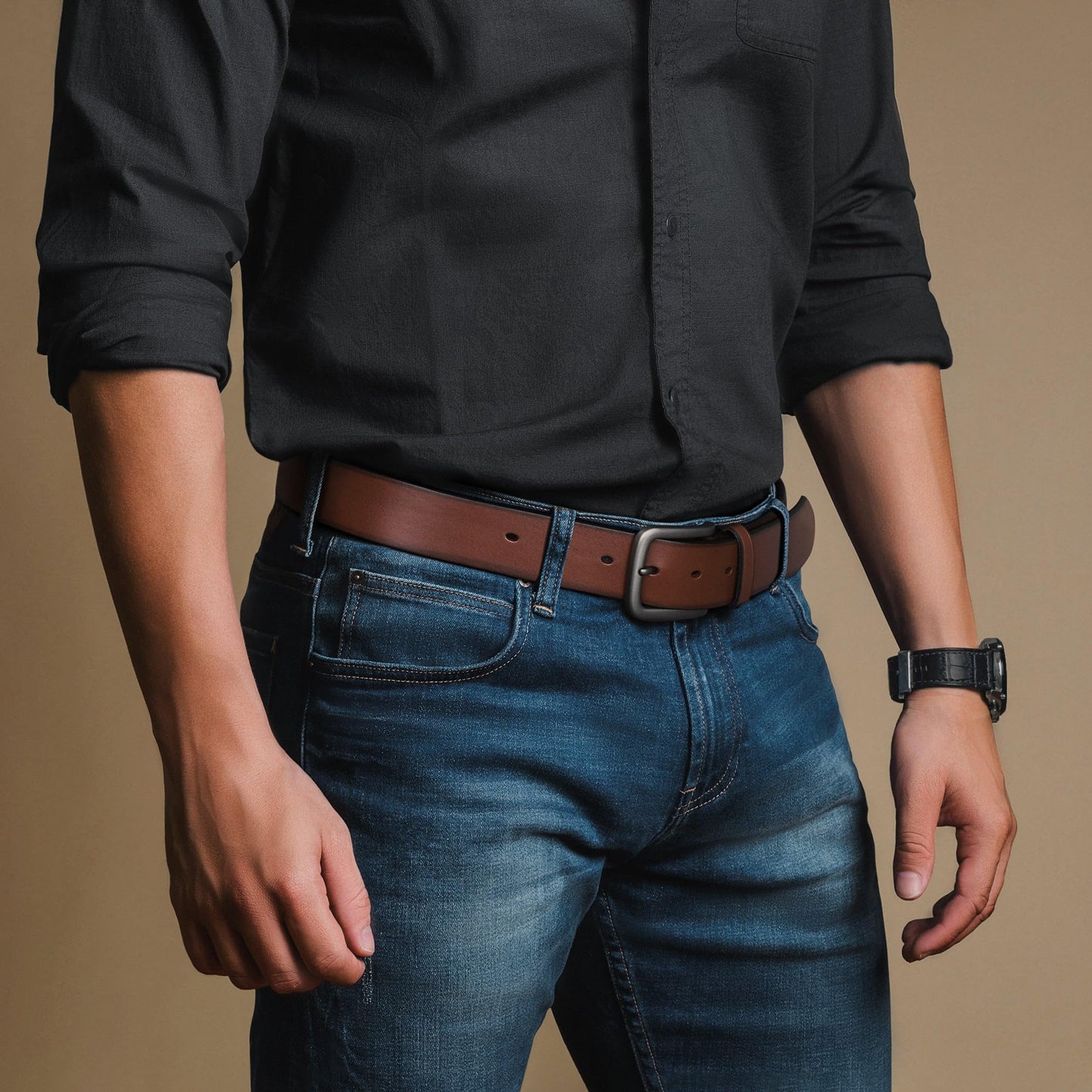 Buffway Men's Leather Belt,1.5" Handcrafted Top-Grain Leather – Durable,Comfortable,Suitable for Everyday Formal & Casual Wear - Size 36" Brown