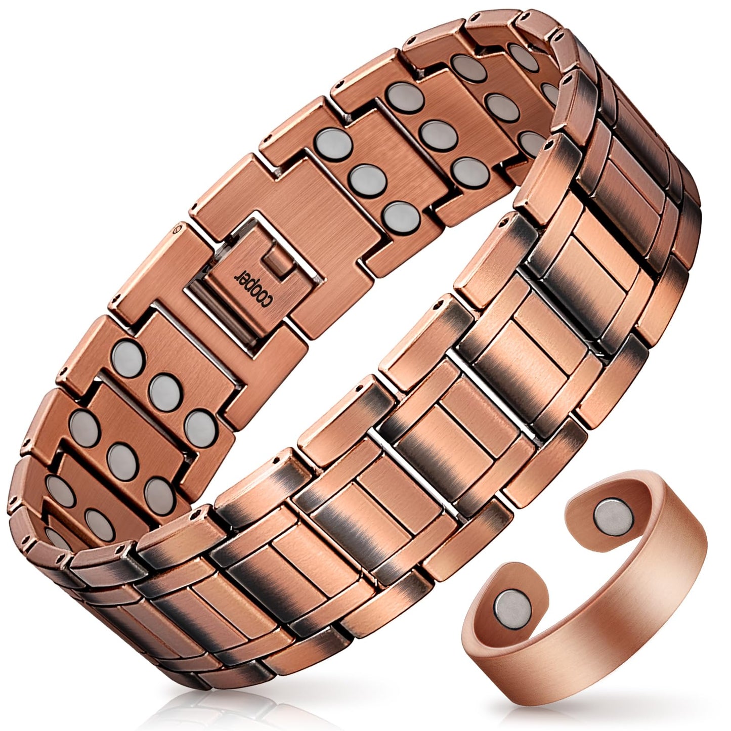 Mahnco Copper Magnetic Bracelet for Men, 3X Ultra Strength 99.99% Pure Copper Bracelets with Magnets,Men's Magnetic Jewelry with Adjustable Sizing Tool