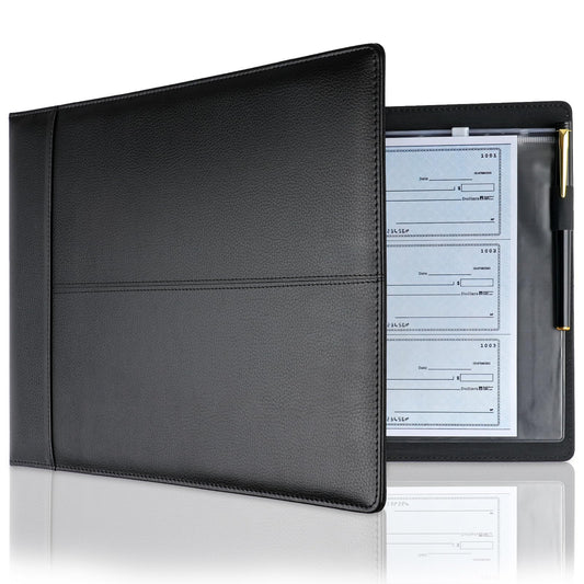 Professional 7 Ring Business Checkbook Binder, Premium PU Leather Organizer for 3-On-A-Page Checks, Perfect for Business and Personal Finances, Fits 9x13 Inch Sheets, 600 Check Capacity