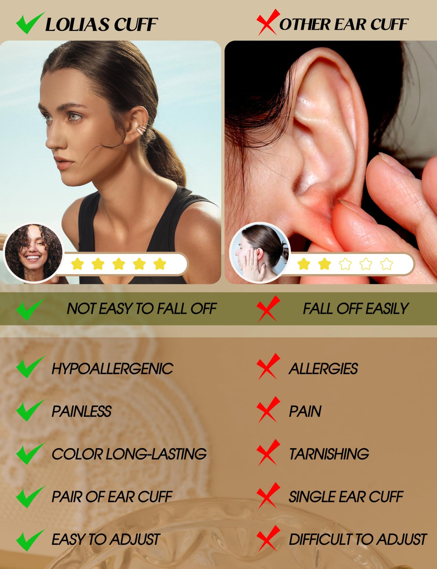 LOLIAS 4 Pairs Ear Cuffs Non Piercing - White Gold Plated Ear Cuff Earrings for Women Ear Cuff for Non Pierced Ears Clip on Cartilage Earring Dainty Adjustable Fake Earrings Set