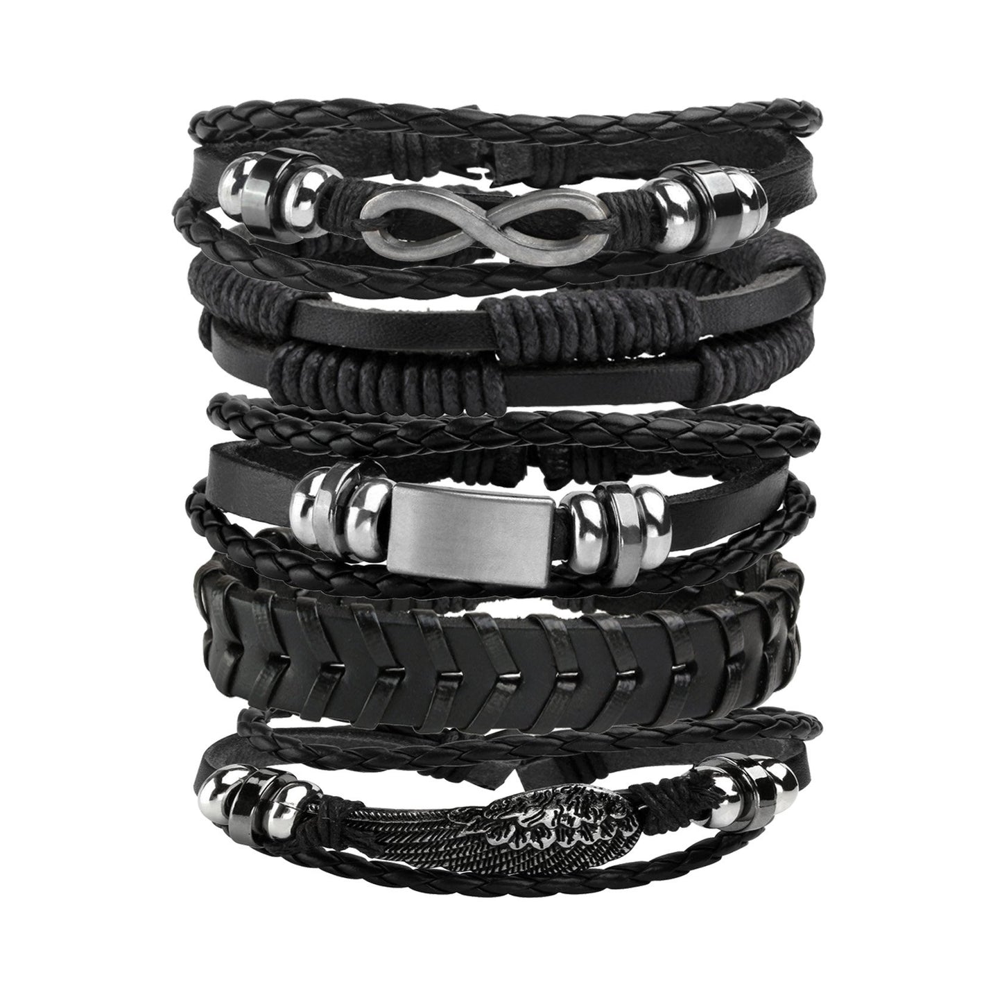 MILAKOO 5 Pcs Braided Leather Bracelets for Men Women Woven Braided Cuff Wristband Adjustable