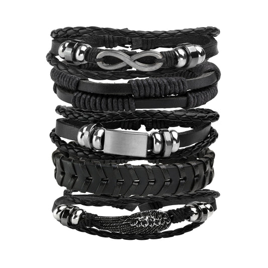 MILAKOO 5 Pcs Braided Leather Bracelets for Men Women Woven Braided Cuff Wristband Adjustable