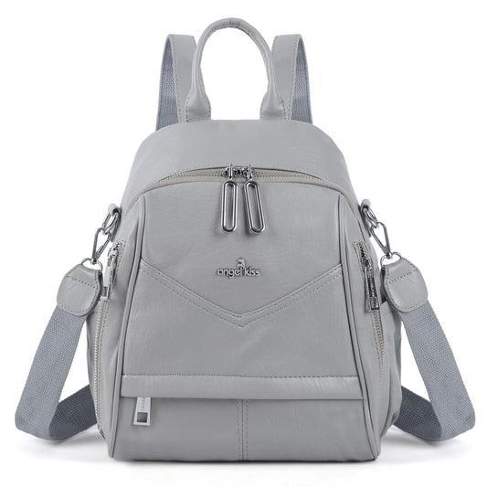 Angel Kiss Small Backpack Purse for Women,Soft Vegan Leather Roomy Backpacks,Designer Ladies Shoulder Backpack Fashion Handbag with Removable Strap,Grey