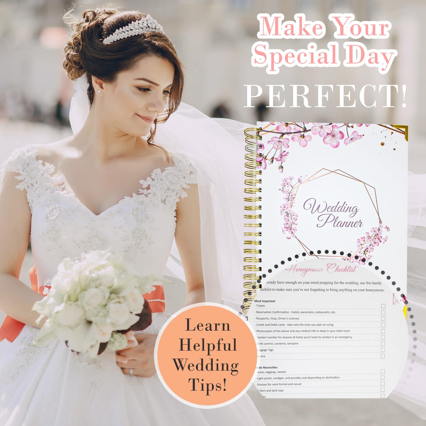 Wedding Planner Book and Organizer for The Bride, Wedding Notebook with a Set of 3 Diamond Pens