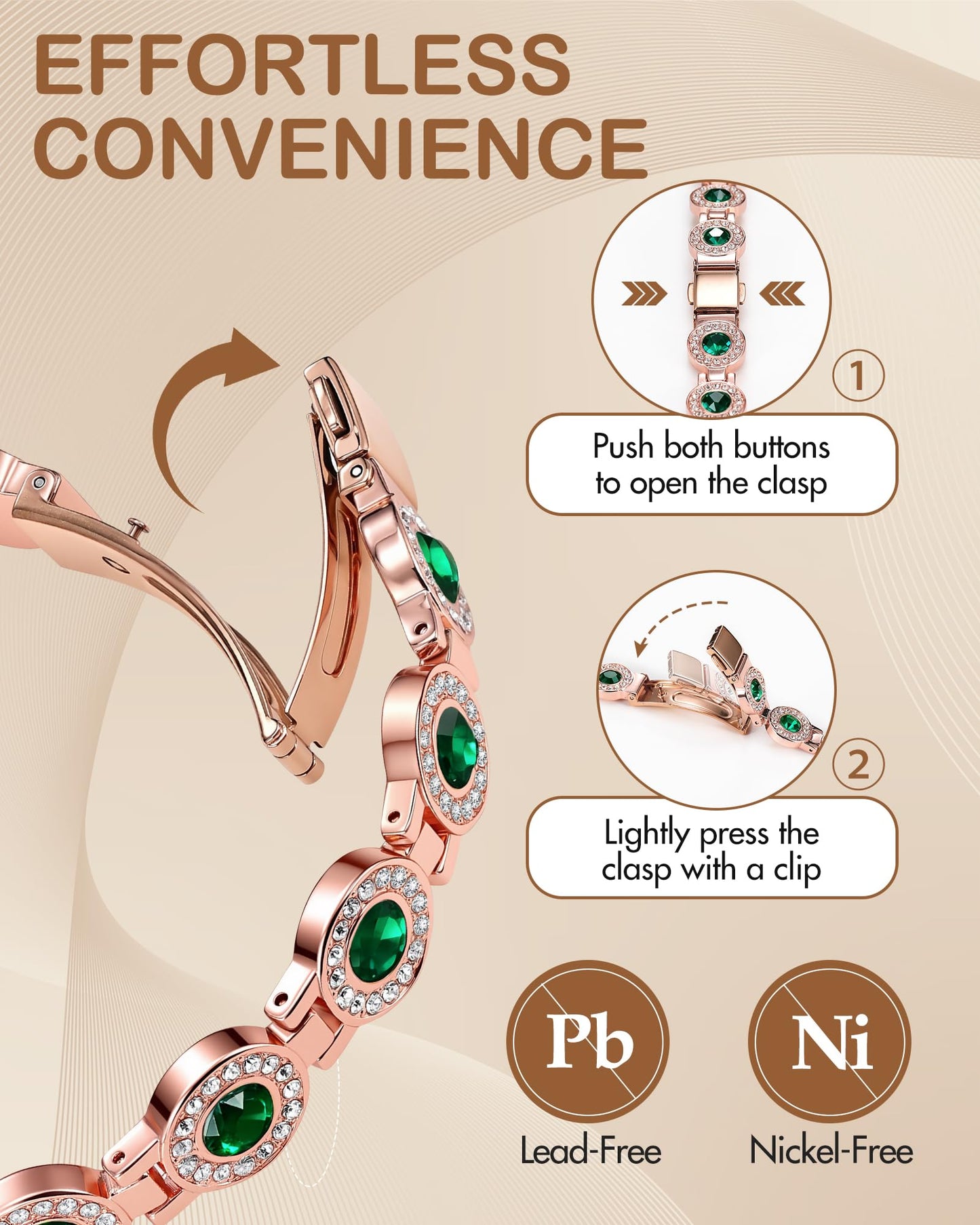 Feraco Pure Copper Bracelets for Women, 4X Ultra Strength Magnetic Bracelet with 3800 Gauss Neodymium Magnets & Sparkling Austrian Cut Emerald Crystals, Adjustable Jewelry Gift
