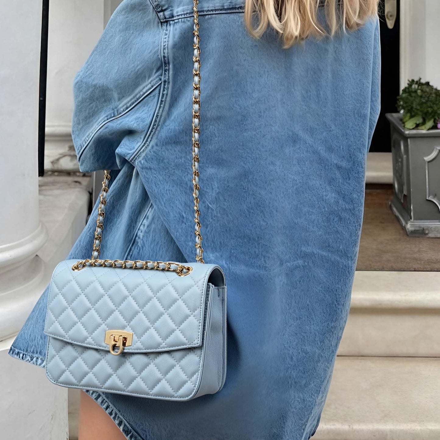 GEMIU Quilted Crossbody Purse for Women Small Women's Shoulder Handbags Womens Clutch Purses with Gold Chain Dressy Blue