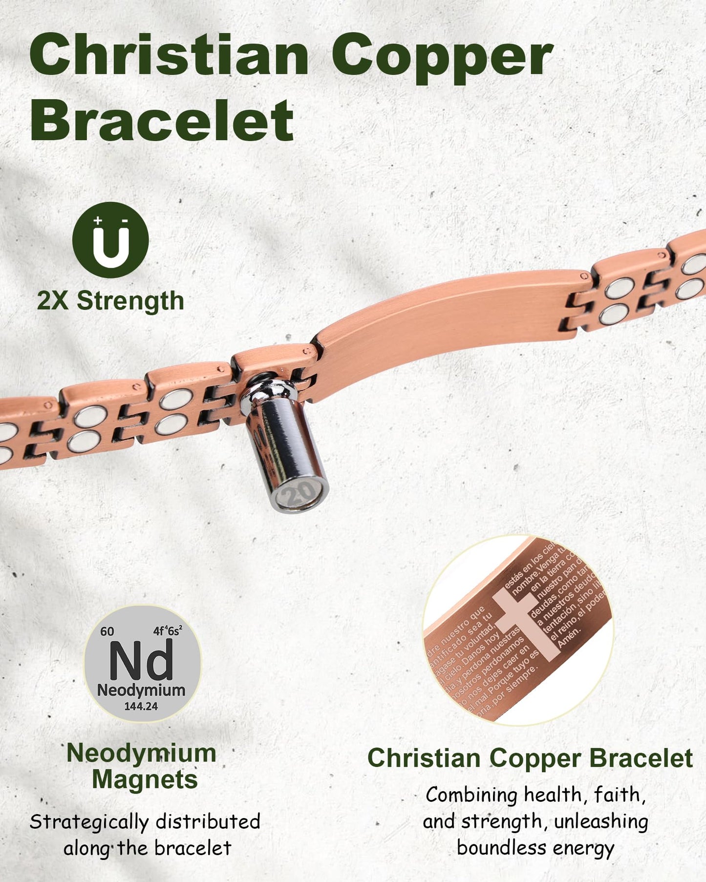 MagEnergy Copper Bracelet for Men, Pulsera de Cobre para Hombres, Cross Copper Magnetic Bracelet with Strength 3500 Gauss Magnets, Jewelry Gift for Him