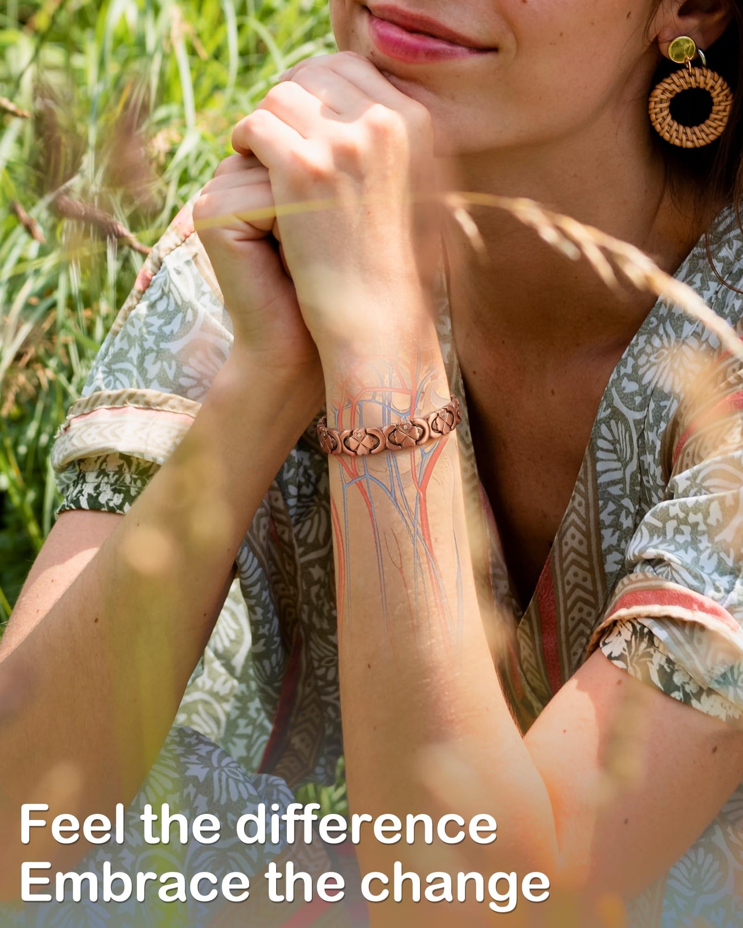 Feraco Pure Copper Bracelets for Women, Ultra Strength Magnetic Bracelet for Women with 3800 Gauss Magnet & Sparkling Cubic Zirconia, Flower Jewelry Gift, Infinite Symbol (Copper)