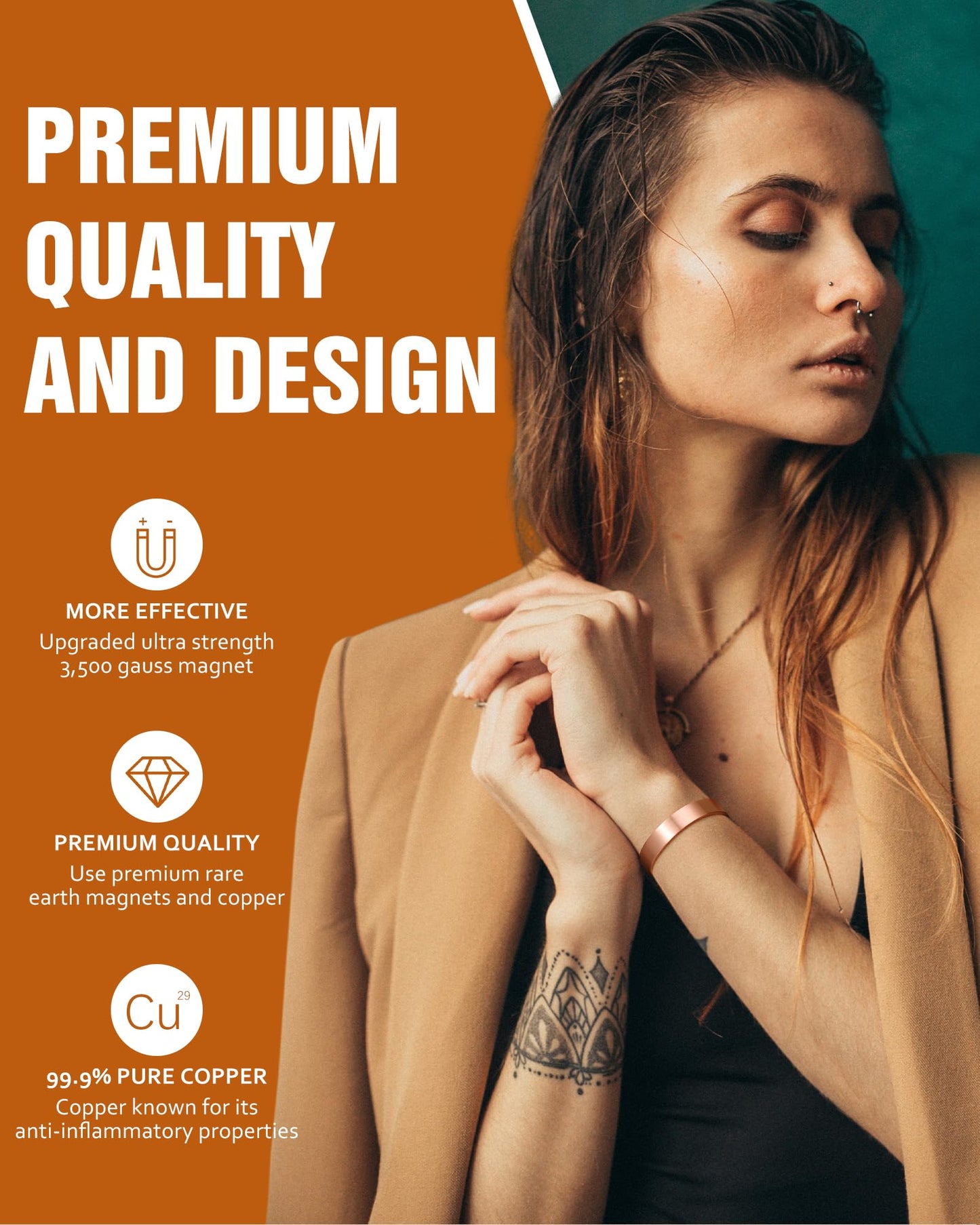 Jecanori Copper Bracelets for Women and Men, Ultra Strength Magnetic Bracelets for Men with 11pcs 3500 Gauss Magnets