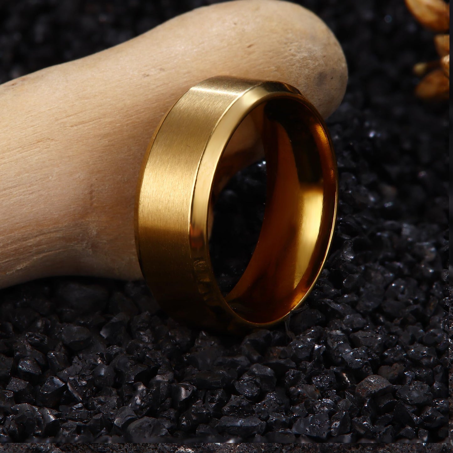 Jstyle Stainless Steel Rings for Men Women 8MM Wedding Band Rings Matte Surface - Beveled Polished Edge Mens Ring Size 6 18K Gold Plated Ring for Men
