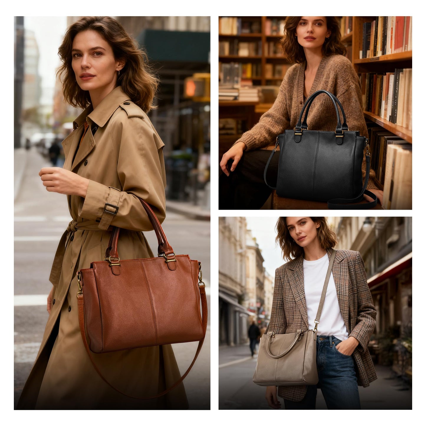 befen Soft Genuine Leather Purses for Women Medium Tote Bag Handbags Crossbody Bags Top Handles Satchel Purse Shoulder Bag with RFID Card Slots Cognac Brown