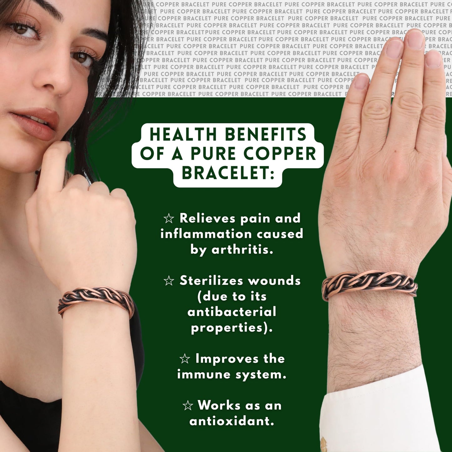 Handmade Elegant Copper Bracelet for Women and Men-Pure Copper Bracelet for Pain Relief and Stress Relief-Adjustable, Thickest, Twisted Copper Wire Bracelet to Fit many Size Wrist(folded) (intricate-small)