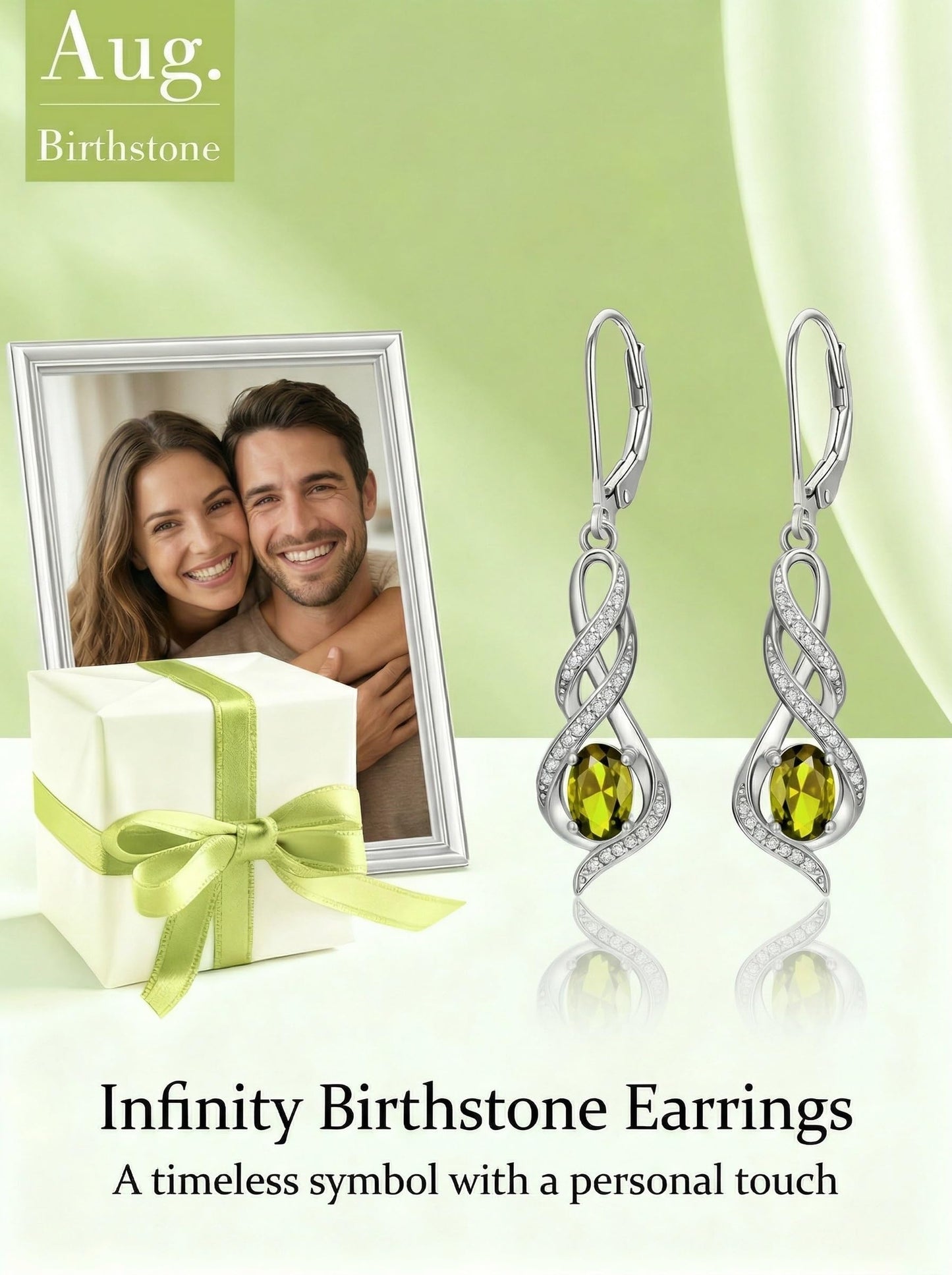 POIUY Peridot August Birthstone Infinity Leverback Dangle Earrings Hypoallergenic Drop Earrings Love Jewelry Anniversary Christmas Wedding Gift for Mom Wife Sister Daughter Girlfriend