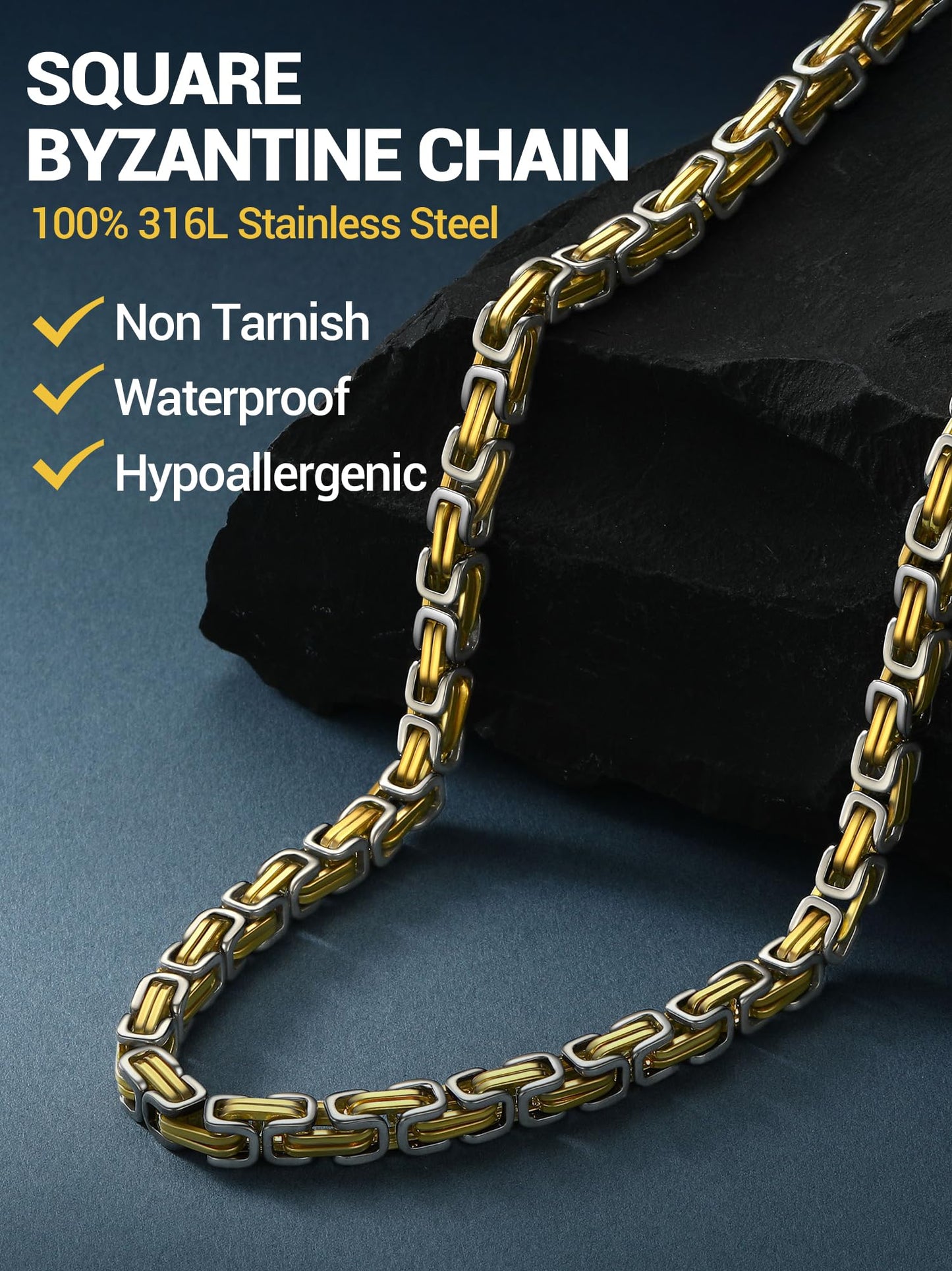PROSTEEL Byzantine Chain Necklace For Men 24 Inch Stainless Steel Necklace Jewelry