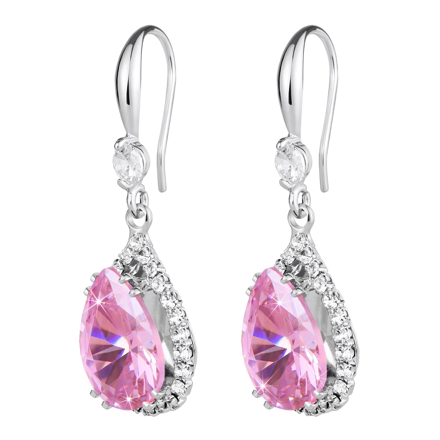 Linawe Pink Imitation Diamond Dangle Silver Chandelier Earrings, Rhinestone Cubic Zirconia Crystal Birthstone Earrings for Women Mom, Wedding Drop Earrings Bride Bridesmaids
