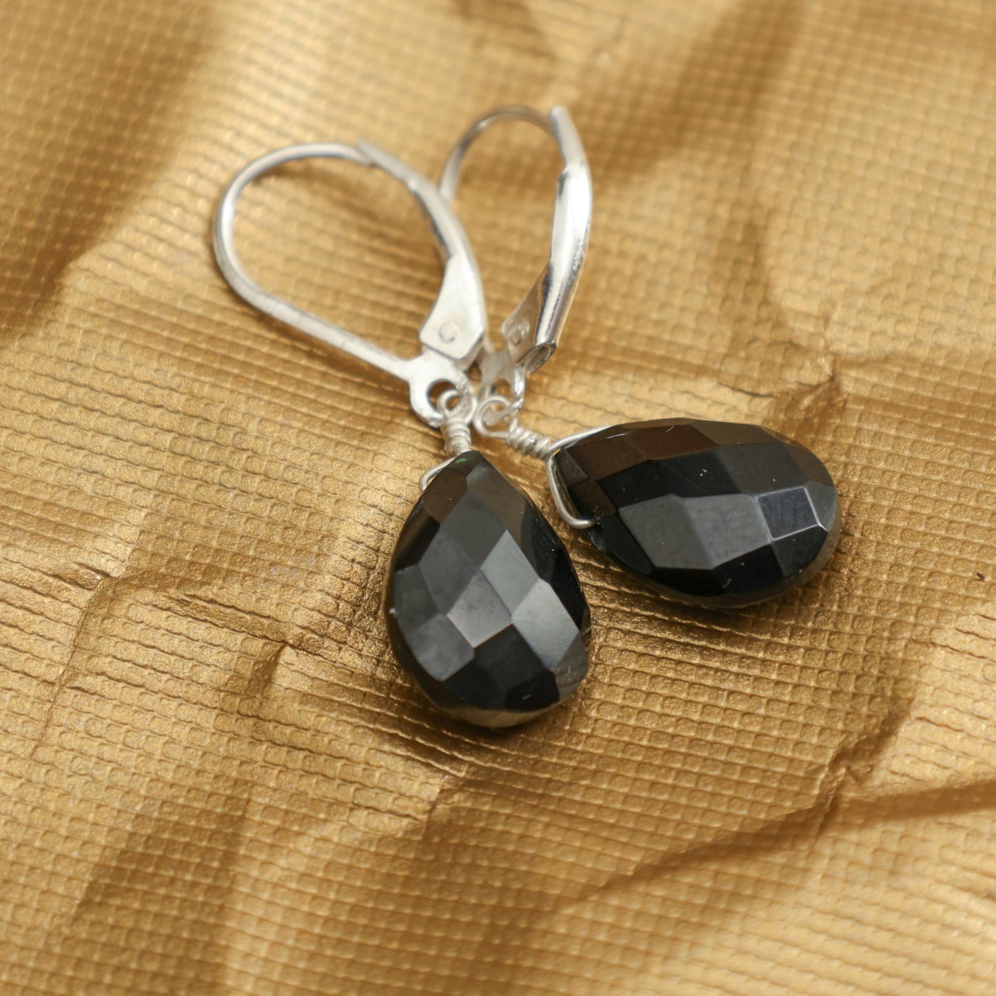 GEMINSPIRE Natural Black Spinel Teardrop Dangling Earrings for Women Lightweight Gemstone Jewelry 925 Sterling Silver Leverback Dainty Handmade Crystal Earrings the Best Women Gifts
