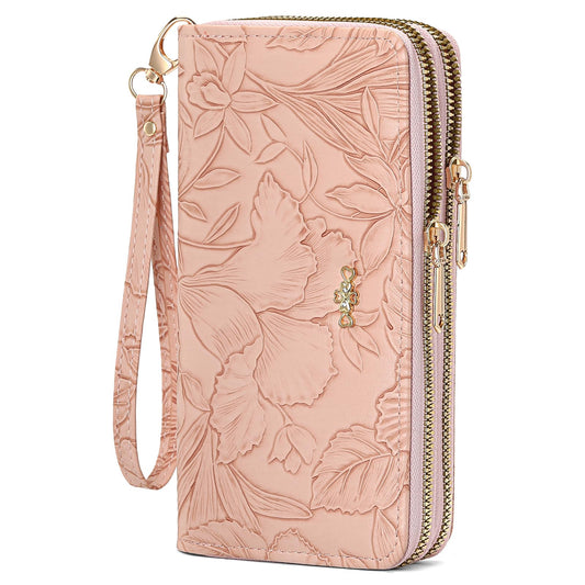 RNIEGA Wallet for Women Clutch Double Zip Around Credit Card Holder Leather Women's Wallet Large Capacity
