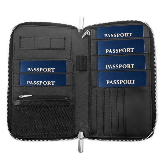 RFID Blocking Family Passport Holder Wallet 6,Premium Leather Travel Document Organizer for Women and Men,Travel Wallet for Credit Card(Black)