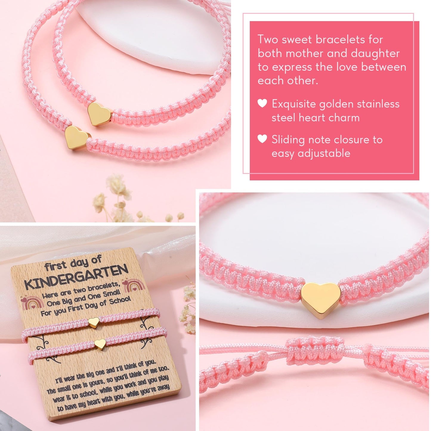 WZHENAINI First Day of Kindergarten Bracelets for Mother and Daughter, Mom and Daughter Bracelets Matching Gift, Mommy and Me, Daughter Back-to-School Gift