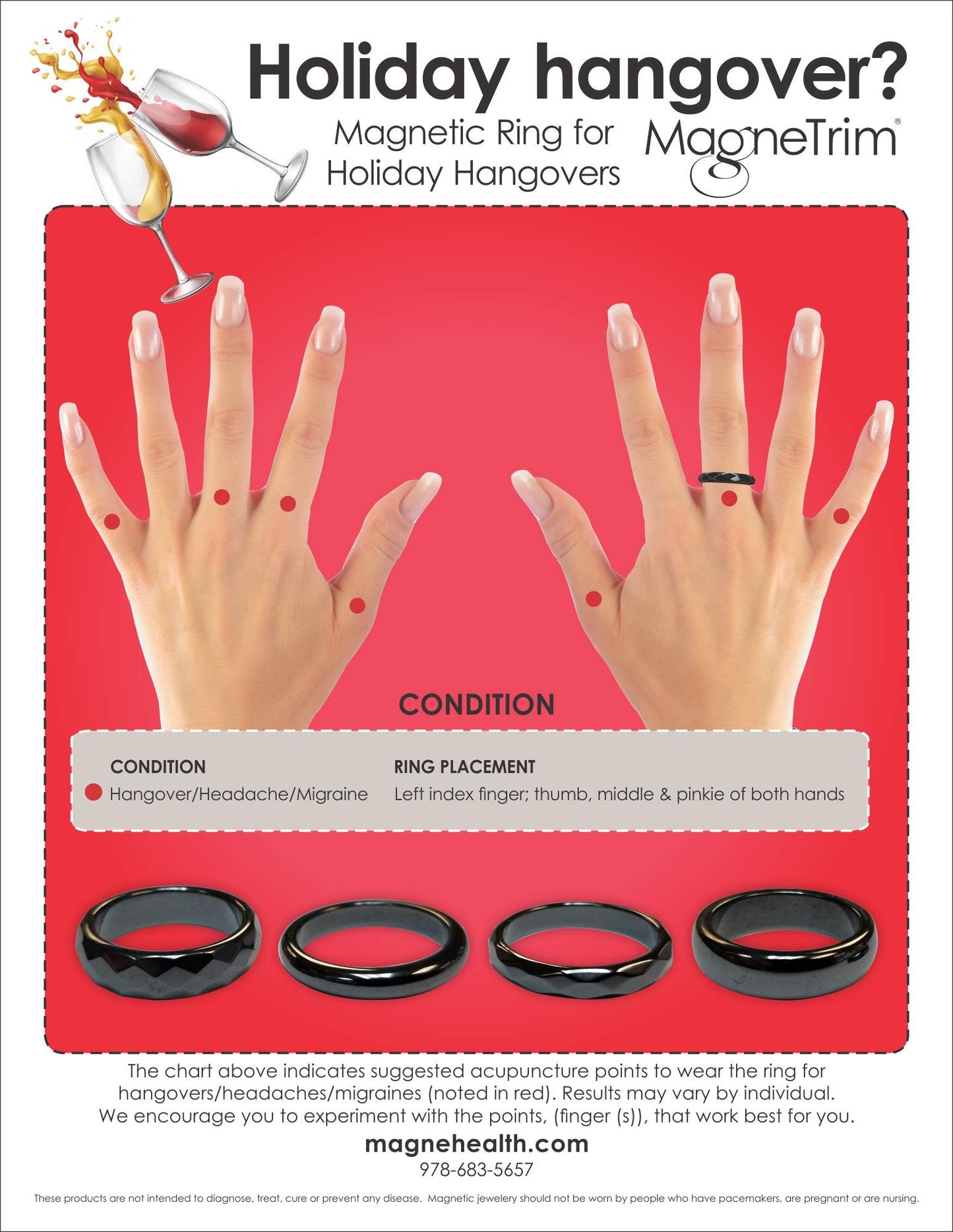 MAGNEHEALTH - Black - Size 13 - Beveled Magnetic Hematite Ring for Men and Women, Unisex Therapy Rings for Anxiety, Balance, and Root Chakra Jewelry