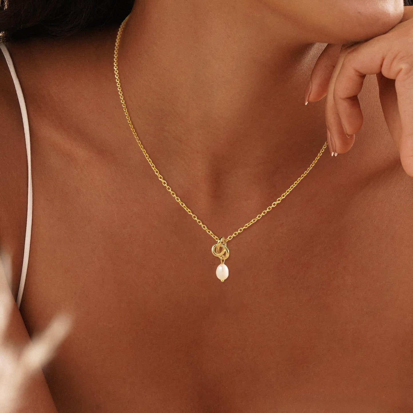 JOBICY Gold Pearl Necklaces for Women: Trendy, Freshwater Knot Pearl Drop Pendant Necklace, 14k Dainty Gold, Perfect for Brides or Prom Events