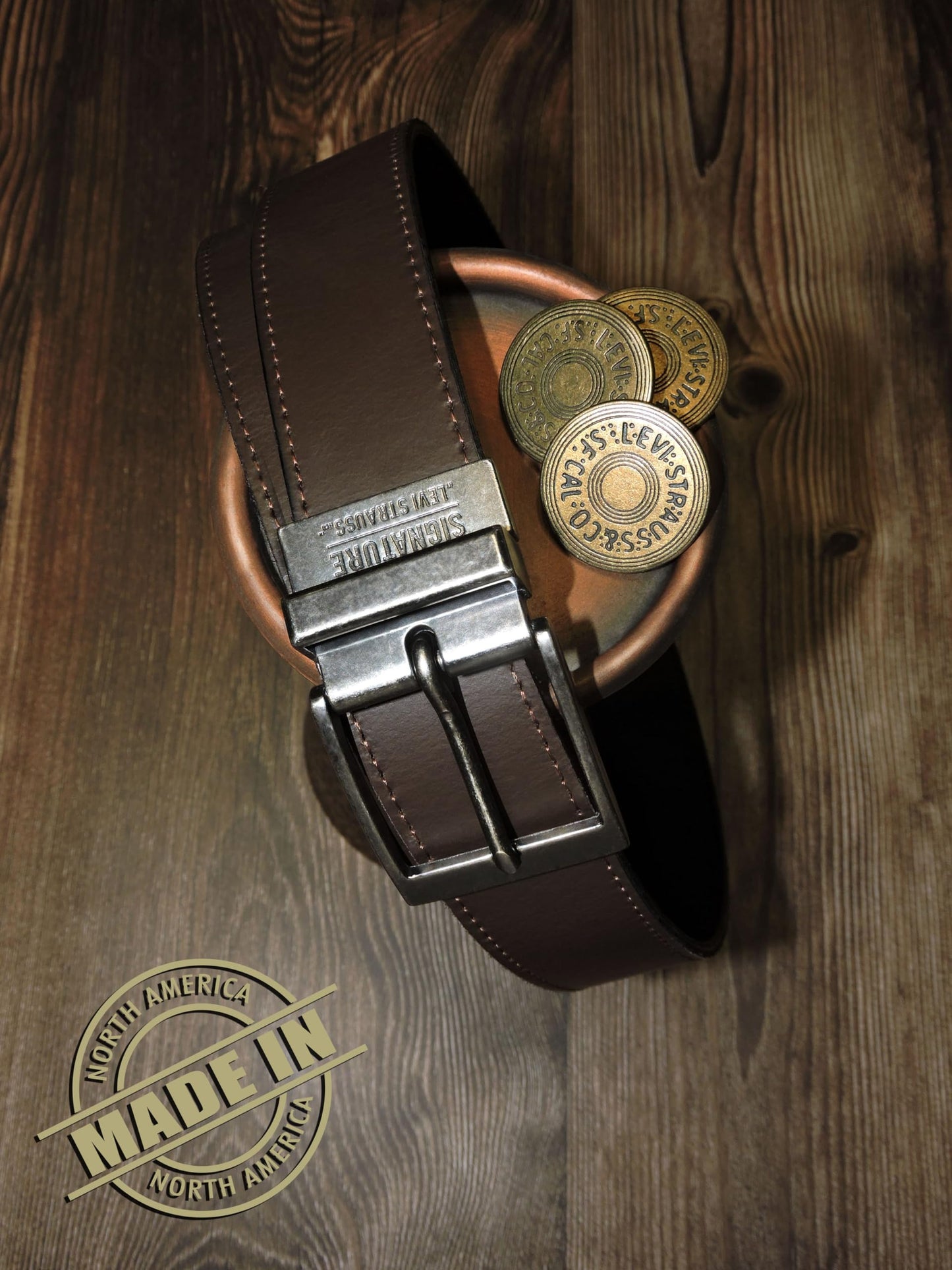 Levi Strauss Signature - Premium Leather Reversible Belt for Men for Jeans, Work, Dress & Casual pants | Cinturon Para Hombre (Brown/Black/Stitch Creased Edge, 36)