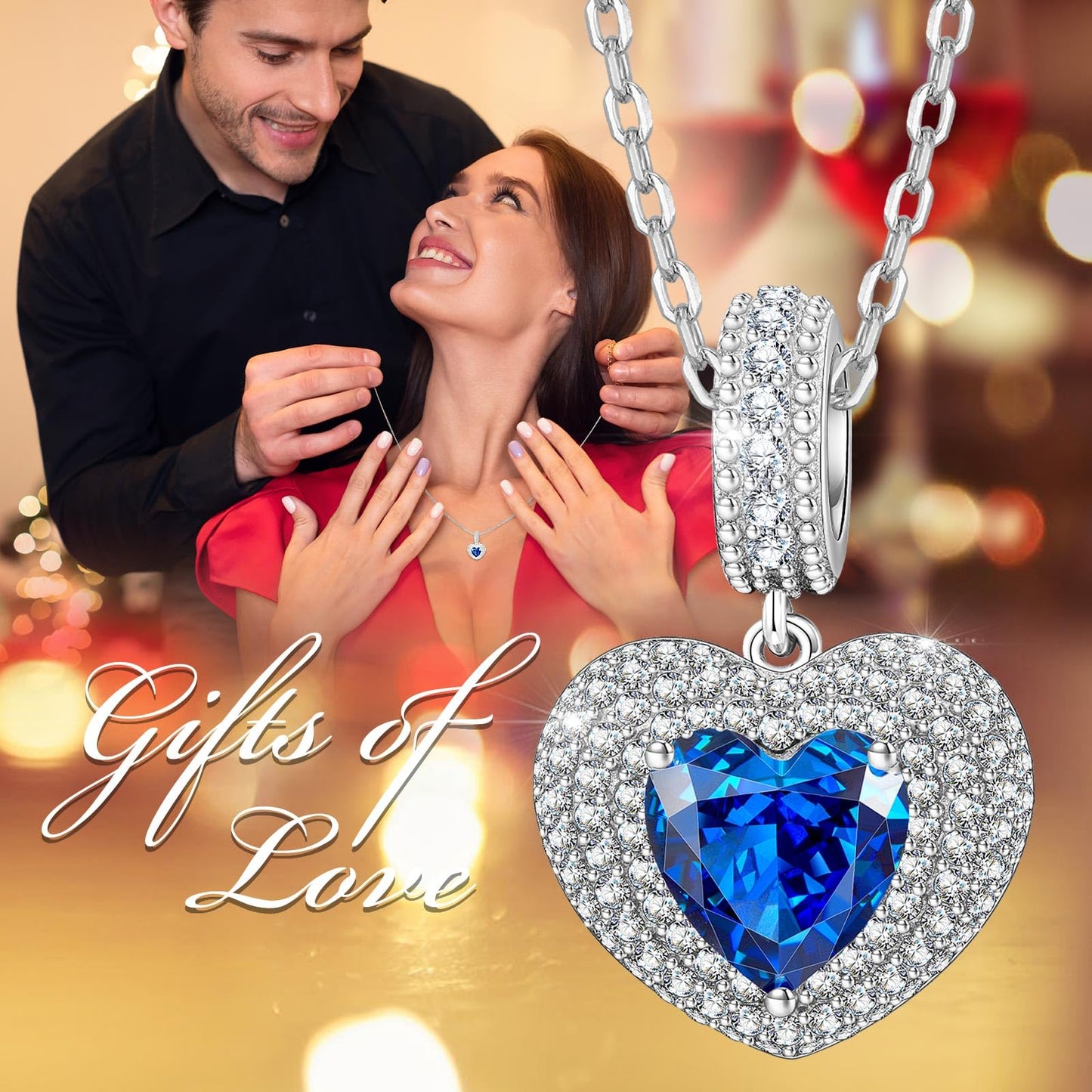 Kate Lynn Heart Necklaces for Women Love Pendant Necklace Sapphire Crystal Jewelry, Birthday Gifts for Women Girlfriend Christmas Anniversary Jewelry for Her, Valentine's Mothers Day Gifts for Mom Wife Daughter